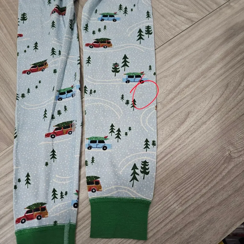 Hanna Andersson Pajama Set Blue Green Red Car Carrying Christmas Tree 6-7